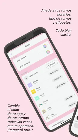 Ajustes de turnos con horarios, tipos y etiquetas